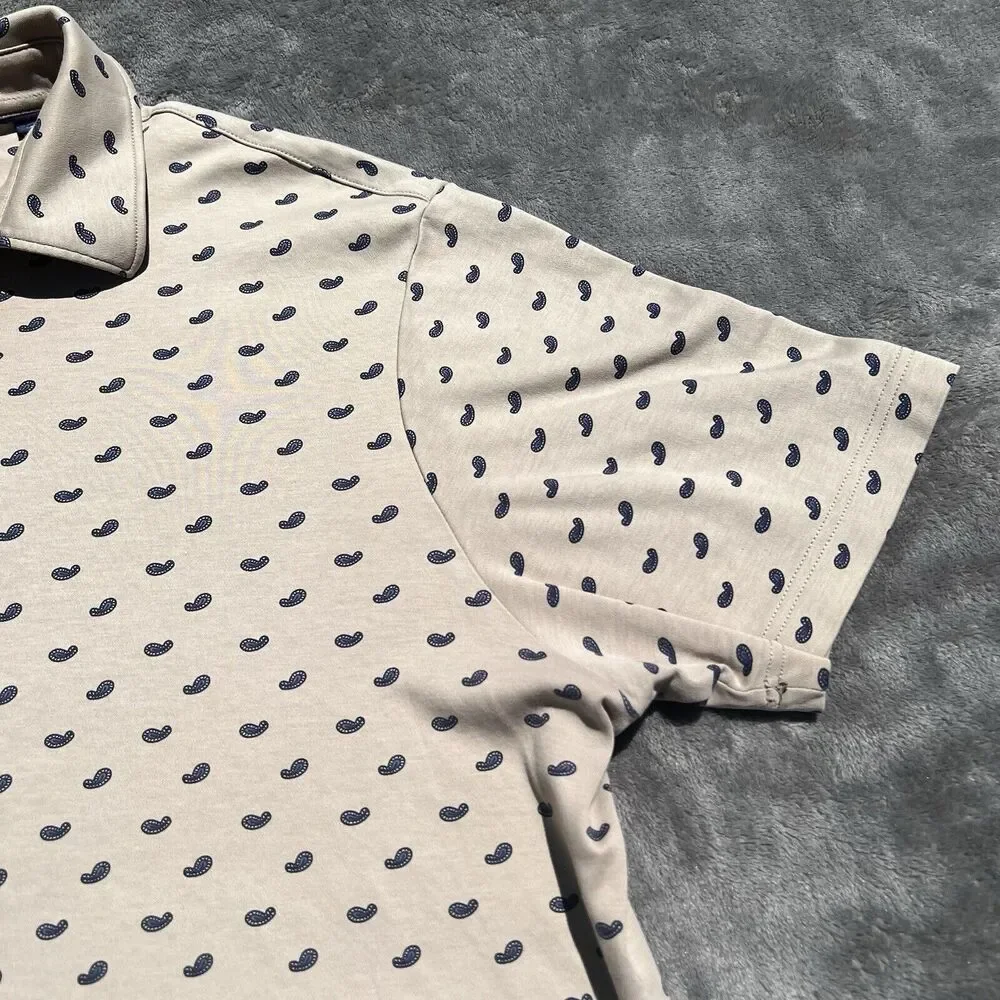 Cremieux Classics Mens Polo Shirt Size‎ L Khaki Geo Print